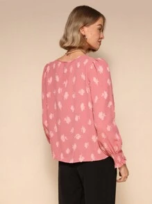 Chiquease Blusa elegante de manga larga con cuello redondo y parches de encaje para mujer