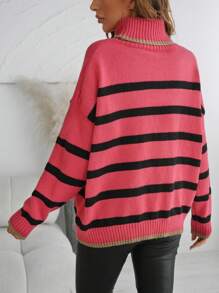 Chiquease New Loose Knit Jumper Sweater, Casual & Comfortable European And American Style, Stripe Pattern, Soft Fabric, Suitable For Autumn/Winter Knit Pullover Fall Outfit