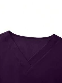 TaskEZ V 领纯色短袖上衣和休闲裤制服套装、手术服套装 - 紫色 - 查看 8
