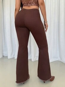 TrendSteals 女式休闲纯色抽绳紧身喇叭牛仔裤 - 鏽棕色 - 查看 2