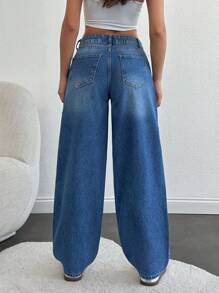 RueChic WOMEN EXTRA WIDE LEG LOW WAIST JEANS - Medium Wash - View 2