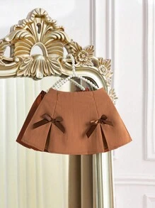 SHEIN Elladie kids 女婴蝴蝶结百褶裙，2024 年新款时尚优雅夏季款式