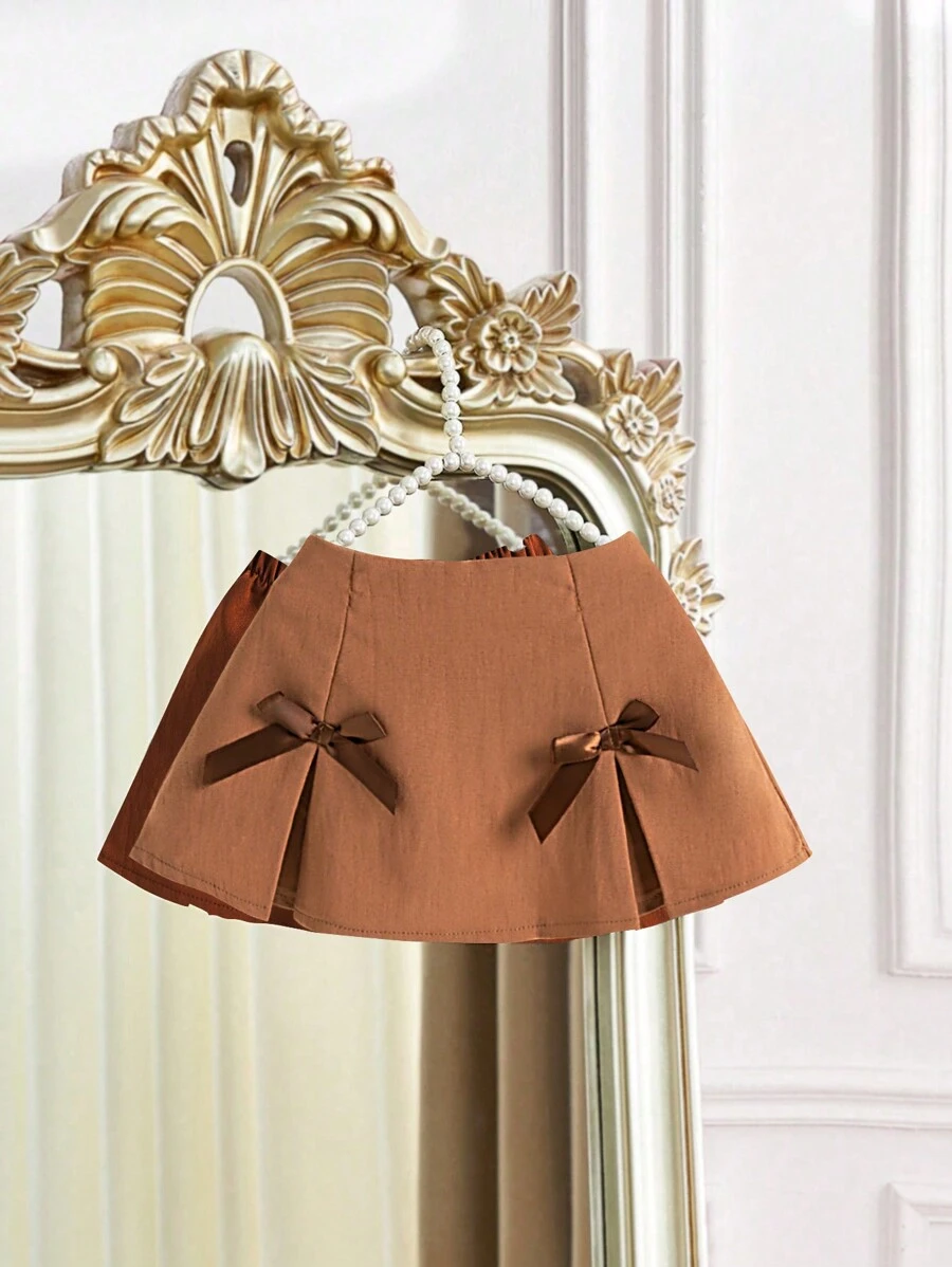 SHEIN Elladie kids 女婴蝴蝶结百褶裙，2024 年新款时尚优雅夏季款式