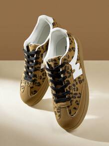 CUCCOO EASI Women Leopard Pattern Casual Retro Vulcanized Shoes Tainers - Brown - View 6