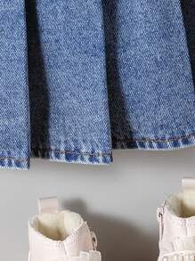SHEIN Jupe salopette plissée en denim ample bleu bébé et bébé fille