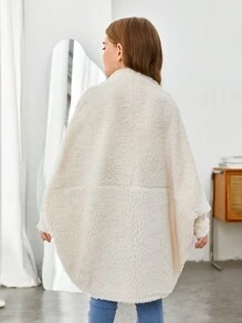 Tween Girl Batwing Sleeve Open Front Imitation Teddy Fur For Warmth Coat