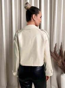 SHEIN Clasi Áo khoác ngắn PU ve be cho nữ - Màu be - Xem 4