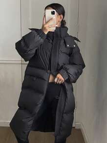 DAZY Women Casual Flap Pocket Hooded Long Padded Padded Coat, Winter ,Winter Women Clothes,Winter Coat Women