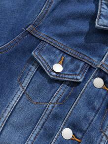 SHEIN 青少年男孩时尚休闲蓝色牛仔布内衬，更加保暖，羊绒翻领内里，舒适保暖，长袖夹克，适合日常穿着和秋冬季儿童服装 - 藍色 - 查看 6