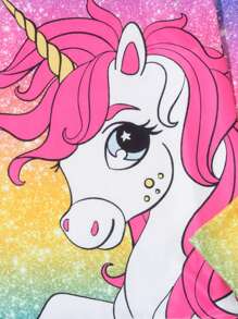 2 件幼儿女孩休闲卡通独角兽印花长袖 T 恤和紧身裤套装，加大码 - 彩色 - 查看 3