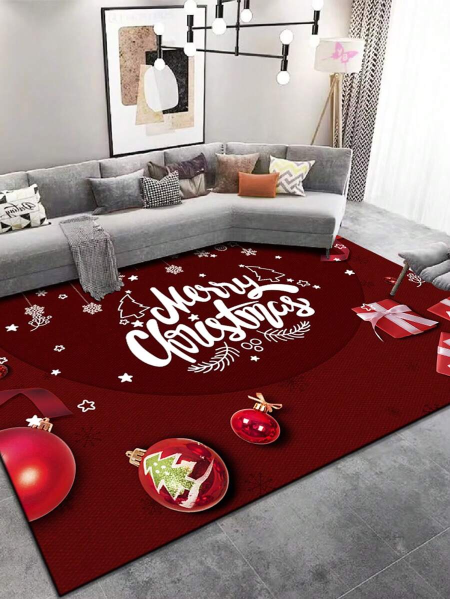 1 块圣诞地毯，冬季家居装饰可洗地毯，适用于客厅、餐厅、卧室、厨房、走廊、办公室，易于清洁的防滑圣诞地毯