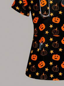 SHEIN LUNE 大码休闲简约全印花磨砂制服上衣，夏季万圣节 - 彩色 - 查看 2