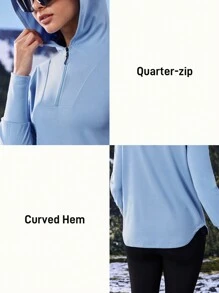 In My Nature Áo nỉ trùm đầu thể thao ngoài trời màu trơn có khóa kéo cho nữ mùa đông - Màu xanh lam - Xem 4