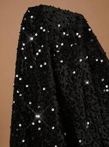 SHEIN BAE Vestido largo y ajustado de color negro con tirantes para talla grande, vestido de fiesta negro con lentejuelas, para boda, Navidad, Día de Acción de Gracias, invierno, noche de fiesta, sirena, fiesta de cumpleaños, salir, sexy, vestido negro largo, hombros descubiertos, ajustado, conjunto de club sexy, vestido de fiesta de vacaciones para talla grande y talla petite, cóctel, francés, firme - Negro - Ver 5