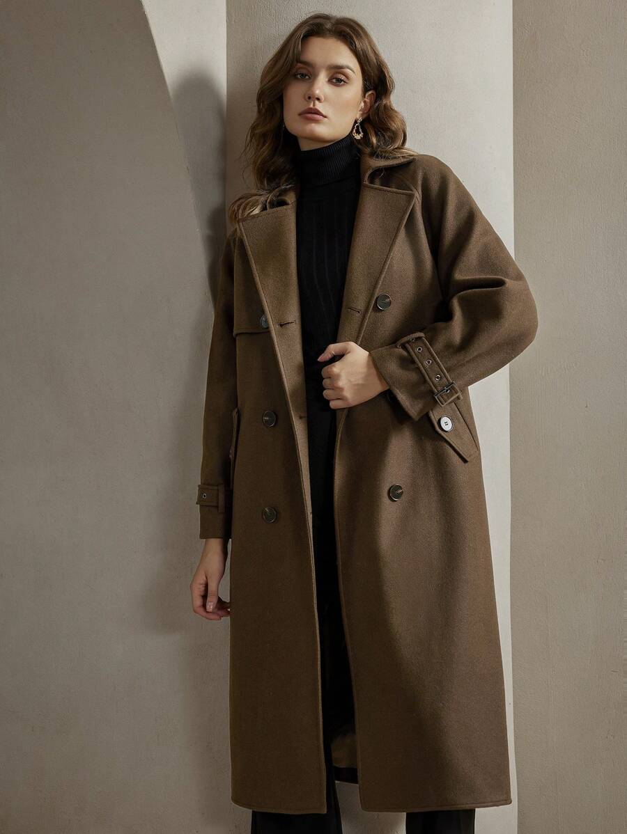 Anewsta 女士休闲宽松翻领棕色夹克外套，适合秋冬季穿着 - 棕色 - 查看 1