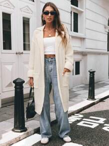 Chiquease 1pc Women Casual Thick Pocketed Cardigan