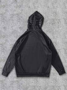 Manfinity EMRG Men Spider Pattern Zip-Up Hooded Sweatshirt, Stylish For Autumn - Black - View 2