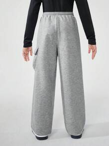 SHEIN Tween Girls Casual Street Style Solid Color Drawstring Waist Flap Pocket Loose Cargo Sweatpants