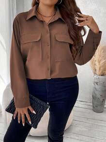 Vionelle Koszula z długim rękawem i kieszenią z przodu i w jednolitym kolorze plus size