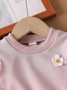 Baby Girl Autumn Casual Cute Daisy Embroidery Net Fabric Pink-Purple Dress, Essential For Everyday Outing & Home Wear