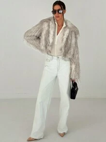 Aloruh New Fluffy Fur Collar Long Sleeve Warm Fluffy Jacket, Versatile For Autumn/Winter