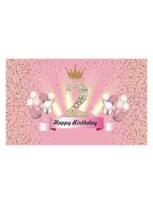 SHEIN 1至9岁生日派对背景装饰布粉色气球快乐派对装饰横幅生日背景布，产品尺寸100厘米3.2英尺*150厘米4.9英尺照片摄影背景适合节日礼物赠送 - 粉色 - 查看 9