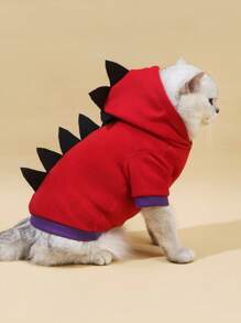 PETSIN 1pc Red Cute Dinosaur Cosplay Design Pet Hoodie For Cats & Dogs - Multicolor - View 7