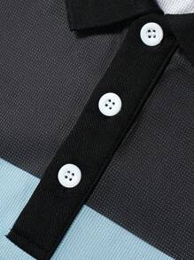 Manfinity Homme Men's Contrast Color Striped Print Button Casual Short Sleeve Polo Shirt - Multicolor - View 5