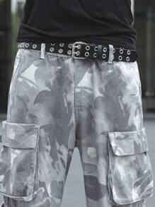 Manfinity EMRG Jeans casuales con bolsillos múltiples de estampado completo para hombres, diseño minimalista