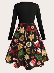 SHEIN LUNE Đầm Maxi Cổ Tròn In Họa Tiết Giáng Sinh Mùa Đông Cỡ Lớn Cho Nữ Trang Phục Nữ - Nhiều màu - Xem 2