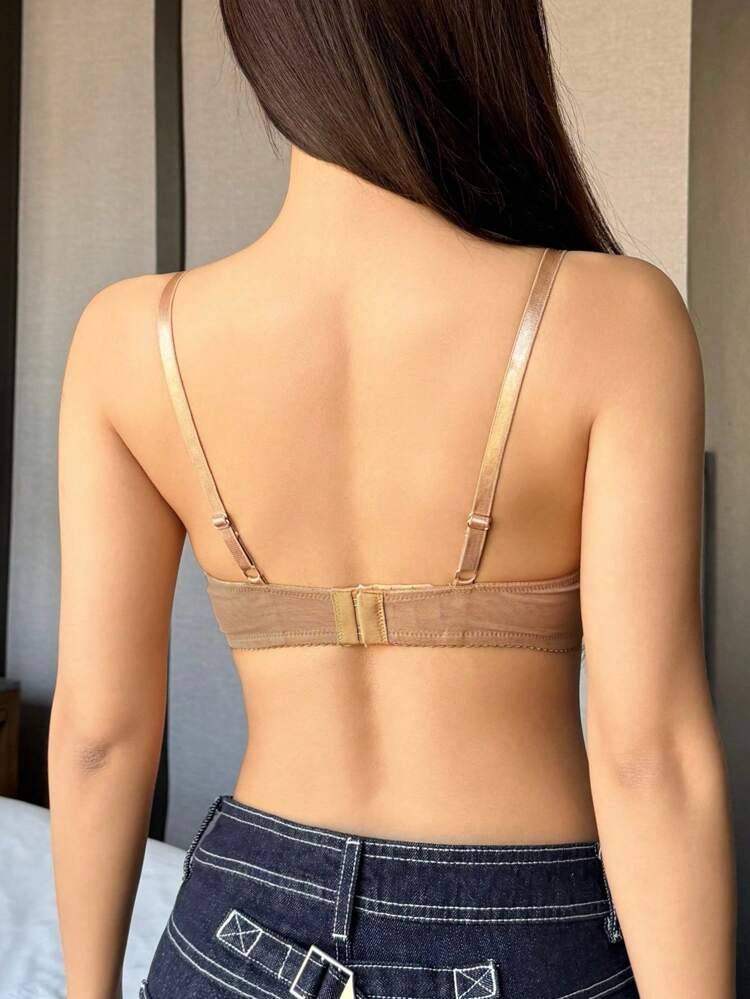 Mesh Contrast Lace Lightweight Padded Sexy Lingerie Bra