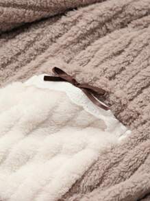 DAZY Oversized Flannel Ruffle Trim Loose Fit Open Front Hooded Robe Fluffy,Thermal Lined Fall,Winter - Khaki - View 7