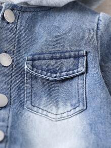 男婴休闲牛仔拼布连帽夹克和裤子套装，秋季