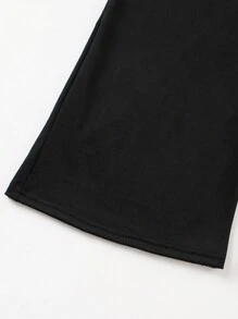 Teen Girl Flared Black Casual Leggings With Love Jacquard Elastic Waistband, Versatile Bottoms - Black - View 3