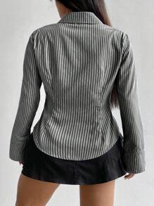 Easura Áo sơ mi sọc thường ngày cỡ lớn, mùa thu - Nhiều màu - Xem 2