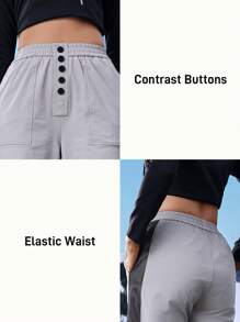 In My Nature Pantalones rectos para senderismo con botones delanteros y lados de contraste para mujer - Gris - Ver 5