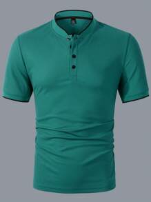 Manfinity Homme Camisa polo de manga corta y botones de unicolor casual para hombres en verano
