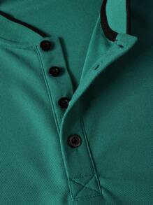 Manfinity Homme Camisa polo de manga corta y botones de unicolor casual para hombres en verano