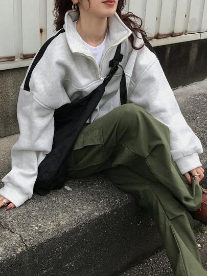 FRIFUL Women Contrast Color Zip Up Loose Sweatshirt,Long Sleeve Tops,Fall Clothes