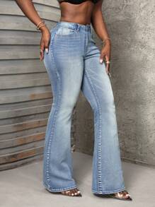 Slaydiva 前扣多口袋休闲牛仔裤，适合日常穿着 - 淺色水洗藍 - 查看 3