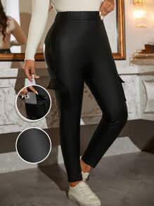 SHEIN LUNE Plus Size Plain Casual Thickened Slim Fit Cargo Pants For Autumn/Winter