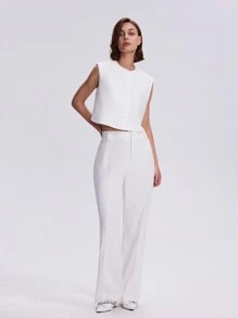 Women's Casual Solid Color Single-Breasted Cropped Tank Top, Summer - White - View 3