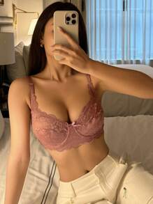 DAZY Lace Non-Padded Underwire Push Up Bra - Dusty Pink - View 6