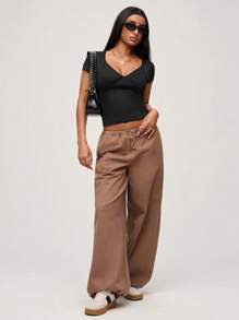 SHEIN BASICS 2pcs/Set Basic Solid Color V-Neck Short Sleeve Fitted Women T-Shirts - Multicolor - View 6