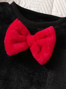 SHEIN Bộ đồ liền thân trang trí nơ cho trẻ sơ sinh, thiết kế thời trang mới cho mùa thu đông - Đỏ - Xem 3