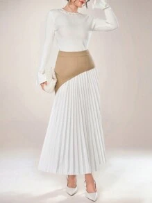 Modelyn Damen eleganter plissierter Patchwork Minirock