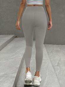 DAZY 女式纯色高腰保暖内衬休闲打底裤 女式羊毛紧身裤 - 淺灰色 - 查看 2