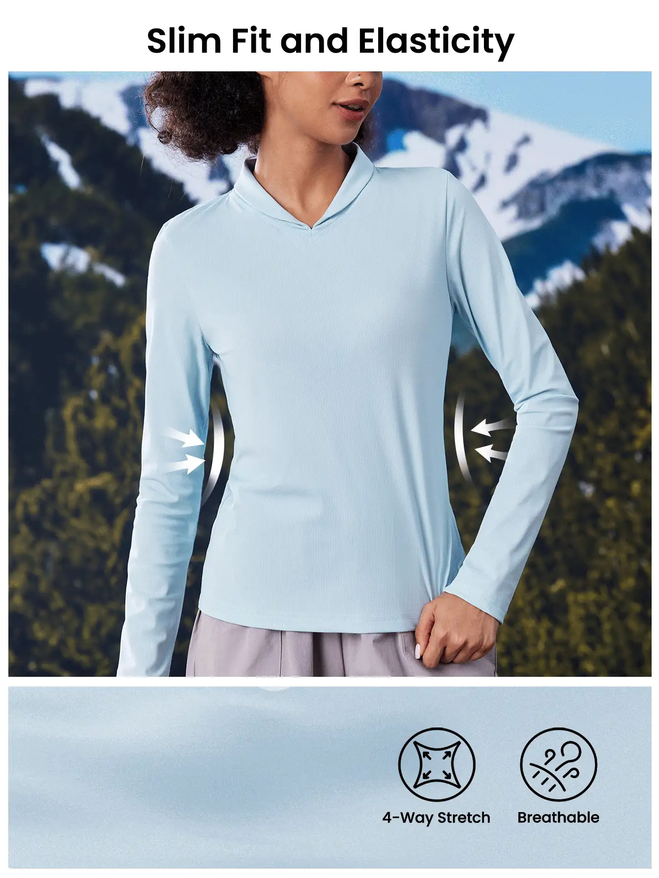 In My Nature Maglietta a maniche lunghe con collo morbido e alta elasticità da donna, adatta per campeggio, trekking, pendolarismo in città, colore blu - Blu - Visualizzare 2