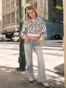 Muchica Leopard Fluffy Hooded Jacket For Women - Multicolor - View 3