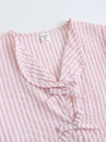 SHEIN Explorewe Bộ 2 món/Bộ quần dài thường ngày sọc hồng và bộ đồ ngủ dài tay thoải mái cho bé gái tuổi teen - Hồng - Xem 4